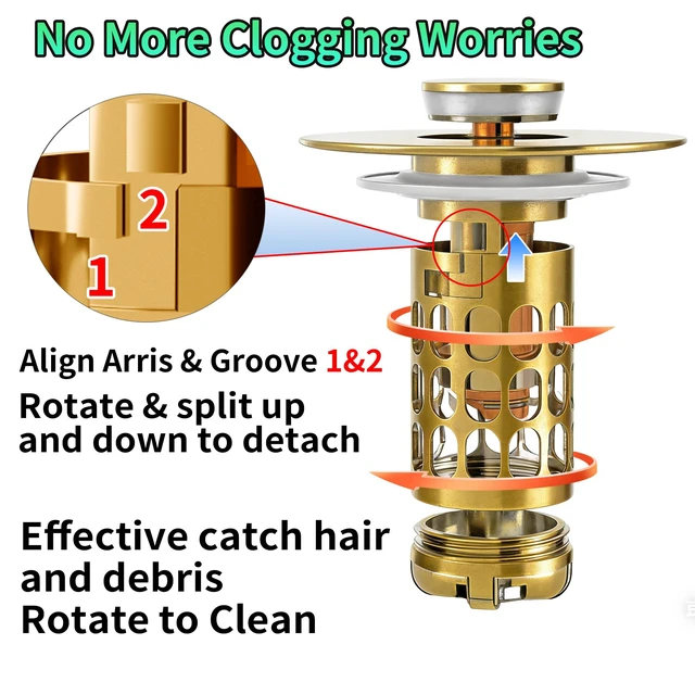 Alt view image 4 of 7 - 3 in 1 Bathroom Sink Drain Strainer,Universal Bathroom Sink Stopper Hair Catcher,with Filter Basket to Anti-Clogging Easy Install Sink Plug Drain Catcher for 1.05~1.65 Drain Hole
