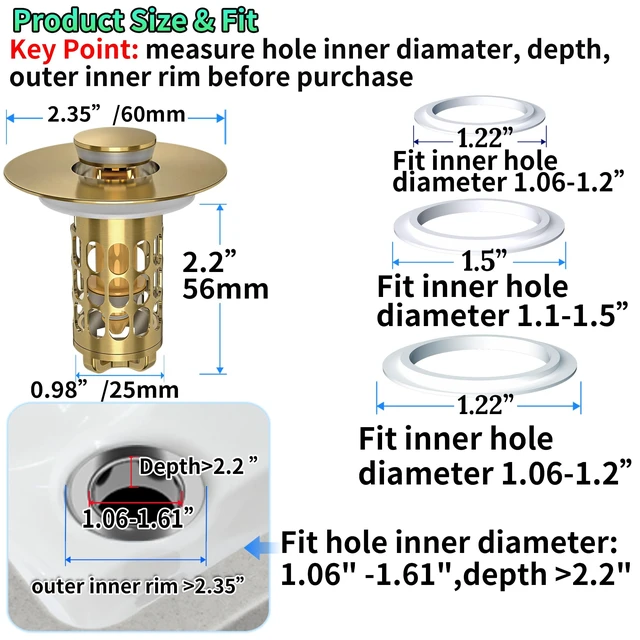 Alt view image 6 of 7 - 3 in 1 Bathroom Sink Drain Strainer,Universal Bathroom Sink Stopper Hair Catcher,with Filter Basket to Anti-Clogging Easy Install Sink Plug Drain Catcher for 1.05~1.65 Drain Hole