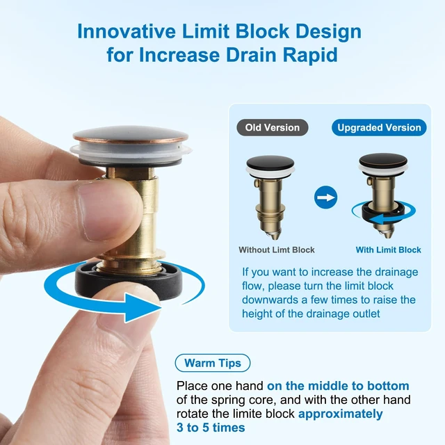 Alt view image 2 of 7 - Universal 4 in 1 Bathroom Drain Stopper Pop Up Hair Catcher, Oil Rubbed | Upgraded Limit Switch Design Drain Plug for 1.1"-2.36" Hole, Removable Stainless Steel Filter Basket, Brass Bullet Core