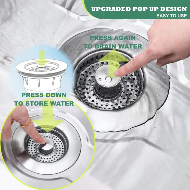 Alt view image 2 of 7 - Sink Drain Strainer 3 in 1, 304 Stainless Steel Pop Up Sink Stopper, Anti-Clogging Sink Strainer, Kitchen Sink Strainer, Drain Cover and Kitchen Accessories for US Standard Sink(Silver)