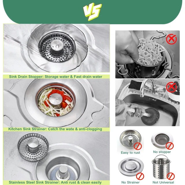 Alt view image 7 of 7 - Sink Drain Strainer 3 in 1, 304 Stainless Steel Pop Up Sink Stopper, Anti-Clogging Sink Strainer, Kitchen Sink Strainer, Drain Cover and Kitchen Accessories for US Standard Sink(Silver)