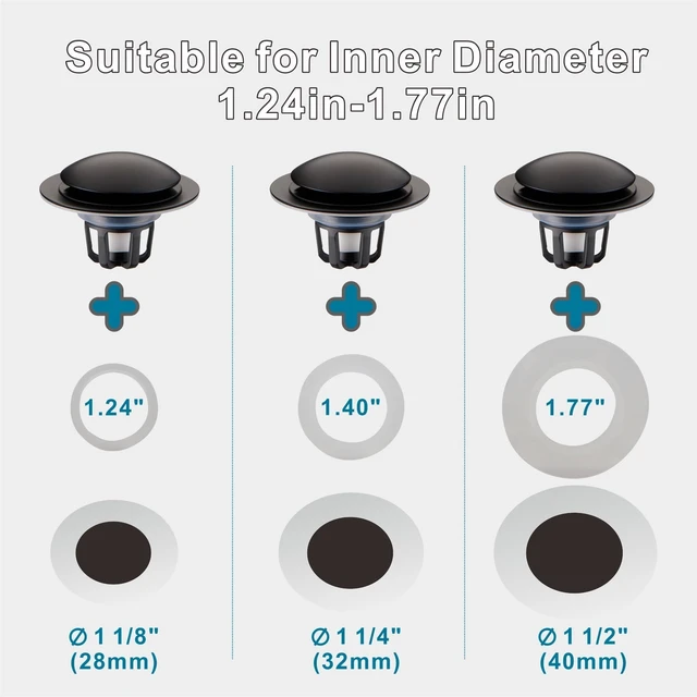 Alt view image 4 of 7 - Matte Black Pop Up Sink Stoppers for Bathroom Sink 1 1/8"-1 1/2" | Bathroom Sink Stopper Replacement, Universal Pop-Up Drain Stopper Plug Strainer with Hair Catcher, Anti-Clogging Design