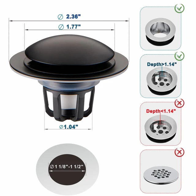 Alt view image 2 of 7 - Matte Black Pop Up Sink Stoppers for Bathroom Sink 1 1/8"-1 1/2" | Bathroom Sink Stopper Replacement, Universal Pop-Up Drain Stopper Plug Strainer with Hair Catcher, Anti-Clogging Design