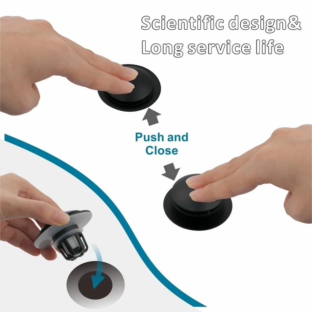 Alt view image 6 of 7 - Matte Black Pop Up Sink Stoppers for Bathroom Sink 1 1/8"-1 1/2" | Bathroom Sink Stopper Replacement, Universal Pop-Up Drain Stopper Plug Strainer with Hair Catcher, Anti-Clogging Design