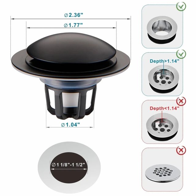 Alt view image 7 of 7 - Matte Black Pop Up Sink Stoppers for Bathroom Sink 1 1/8"-1 1/2" | Bathroom Sink Stopper Replacement, Universal Pop-Up Drain Stopper Plug Strainer with Hair Catcher, Anti-Clogging Design