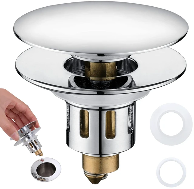 Main image of Universal Pop-Up Bathroom Sink Stopper - for 1.1~1.5 Inch Wash Basin Drain Strainer, Bounce Sink Drain Filter with Hair Catcher, Anti Clogging Stainless Steel Sink Plug, Chrome