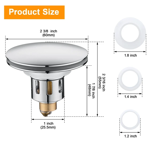 Alt view image 2 of 7 - Universal Pop-Up Bathroom Sink Stopper - for 1.1~1.5 Inch Wash Basin Drain Strainer, Bounce Sink Drain Filter with Hair Catcher, Anti Clogging Stainless Steel Sink Plug, Chrome
