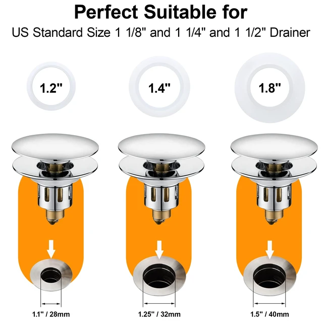 Alt view image 3 of 7 - Universal Pop-Up Bathroom Sink Stopper - for 1.1~1.5 Inch Wash Basin Drain Strainer, Bounce Sink Drain Filter with Hair Catcher, Anti Clogging Stainless Steel Sink Plug, Chrome