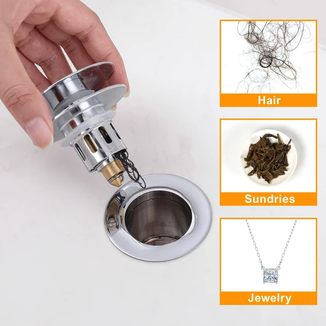 Alt view image 5 of 7 - Universal Pop-Up Bathroom Sink Stopper - for 1.1~1.5 Inch Wash Basin Drain Strainer, Bounce Sink Drain Filter with Hair Catcher, Anti Clogging Stainless Steel Sink Plug, Chrome