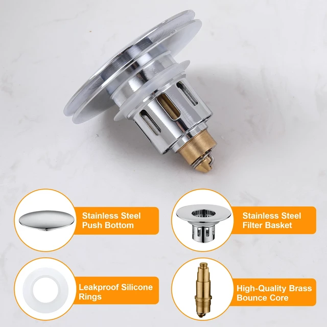 Alt view image 6 of 7 - Universal Pop-Up Bathroom Sink Stopper - for 1.1~1.5 Inch Wash Basin Drain Strainer, Bounce Sink Drain Filter with Hair Catcher, Anti Clogging Stainless Steel Sink Plug, Chrome