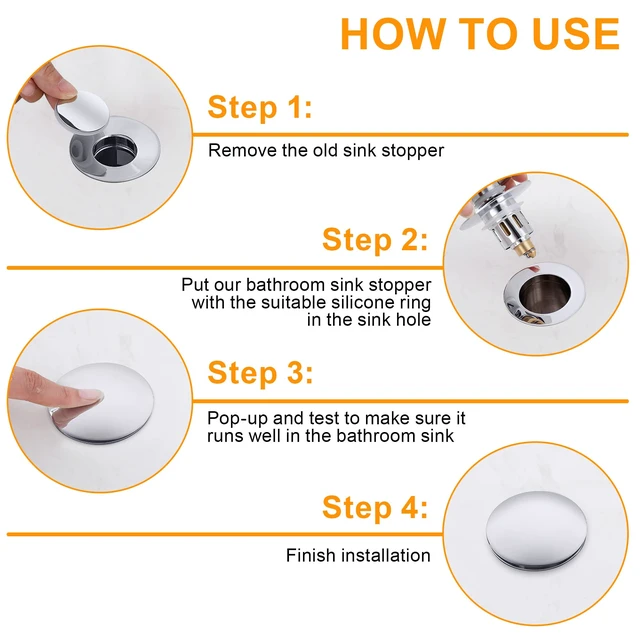 Alt view image 7 of 7 - Universal Pop-Up Bathroom Sink Stopper - for 1.1~1.5 Inch Wash Basin Drain Strainer, Bounce Sink Drain Filter with Hair Catcher, Anti Clogging Stainless Steel Sink Plug, Chrome