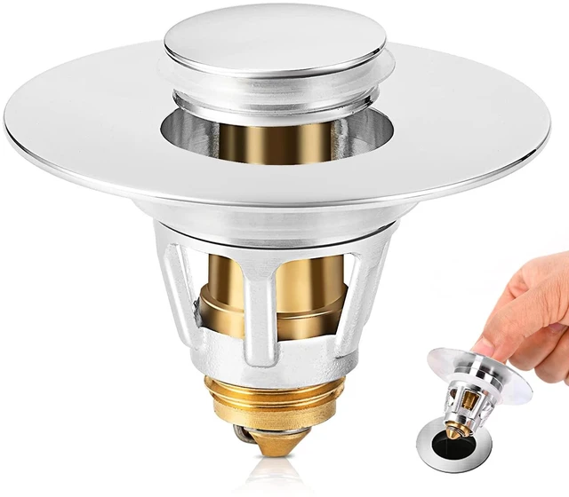 Main image of Universal Bathroom Sink Stopper, Fits 1.06-1.5 Inch, Premium Basin Pop Up Sink Drain Strainer, Anti-Leakage and Clogging, with Hair Catcher, Made Brass, Chrome Plated