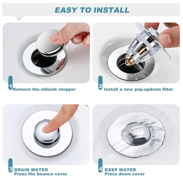 Alt view image 3 of 7 - Universal Bathroom Sink Stopper, Fits 1.06-1.5 Inch, Premium Basin Pop Up Sink Drain Strainer, Anti-Leakage and Clogging, with Hair Catcher, Made Brass, Chrome Plated