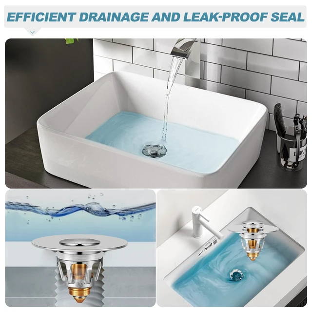Alt view image 5 of 7 - Universal Bathroom Sink Stopper, Fits 1.06-1.5 Inch, Premium Basin Pop Up Sink Drain Strainer, Anti-Leakage and Clogging, with Hair Catcher, Made Brass, Chrome Plated