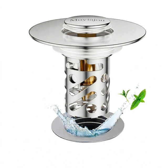 Main image of Sink Stopper, Pop-Up Drain Strainer Silver (1 Pack) | Fits 1.1"-2.36" drains. 304 stainless steel. Removable filter basket. Press seal/drain. No tools. Catches hair
