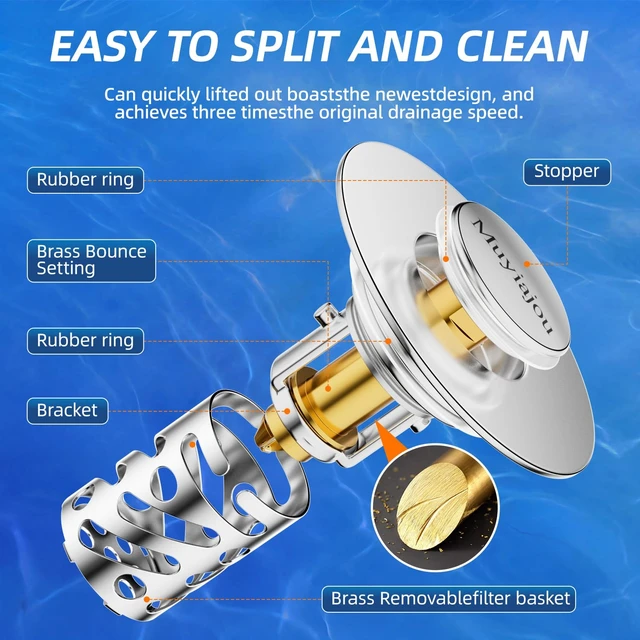 Alt view image 4 of 6 - Sink Stopper, Pop-Up Drain Strainer Silver (1 Pack) | Fits 1.1"-2.36" drains. 304 stainless steel. Removable filter basket. Press seal/drain. No tools. Catches hair