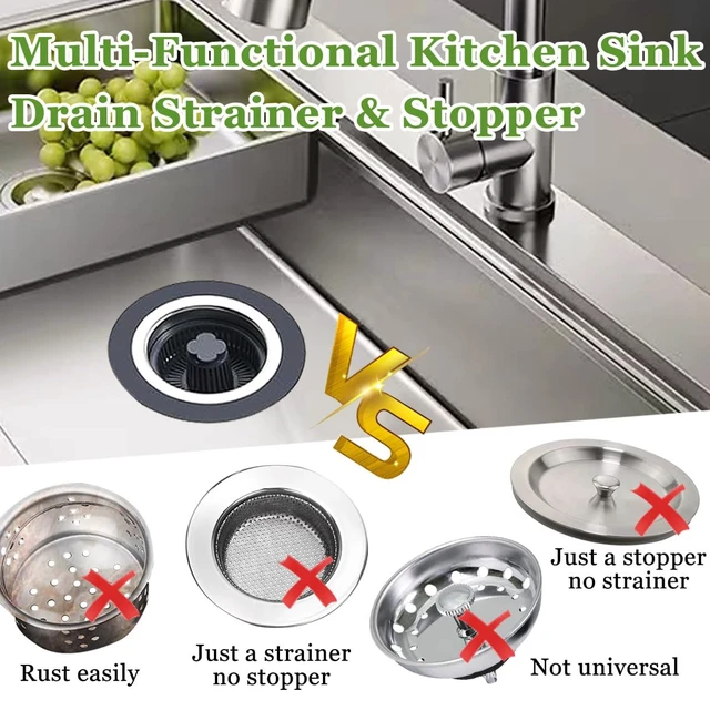 Alt view image 4 of 6 - 3 in 1 Kitchen Sink Drain Strainer and Stopper Combo,Stainless Steel | Pop Up Kitchen Sink Stopper, Sink Drain Strainer for Standard 3-1/2 Inch Drain, Brushed Nickel