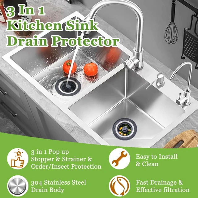 Alt view image 6 of 6 - 3 in 1 Kitchen Sink Drain Strainer and Stopper Combo,Stainless Steel | Pop Up Kitchen Sink Stopper, Sink Drain Strainer for Standard 3-1/2 Inch Drain, Brushed Nickel