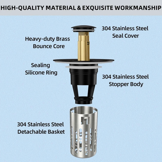 Alt view image 4 of 7 - Bathroom Sink Stopper, 3 in 1 Bathroom Sink Drain Strainer Universal Pop Up Sink Stopper with Removable Hair Catcher Anti-Clog Filter Basket Brass & Stainless Steel Oil Rubbed Bronze 1 PC