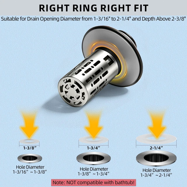 Alt view image 5 of 7 - Bathroom Sink Stopper, 3 in 1 Bathroom Sink Drain Strainer Universal Pop Up Sink Stopper with Removable Hair Catcher Anti-Clog Filter Basket Brass & Stainless Steel Oil Rubbed Bronze 1 PC