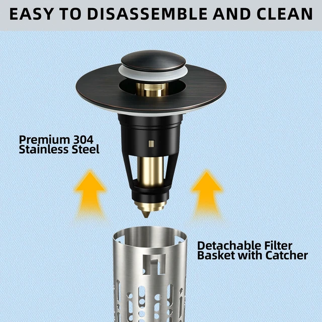 Alt view image 6 of 7 - Bathroom Sink Stopper, 3 in 1 Bathroom Sink Drain Strainer Universal Pop Up Sink Stopper with Removable Hair Catcher Anti-Clog Filter Basket Brass & Stainless Steel Oil Rubbed Bronze 1 PC