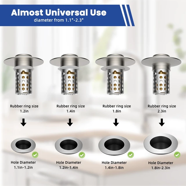 Alt view image 5 of 6 - 2PCS Universal Bathroom Sink Drain Strainer Hair Catcher, Brushed Nickel | Upgraded with Removable Stainless Steel Filter Basket, 3 in 1 Pop Up Sink Stopper for 1.1''~2.36'' Sink Basin Hole