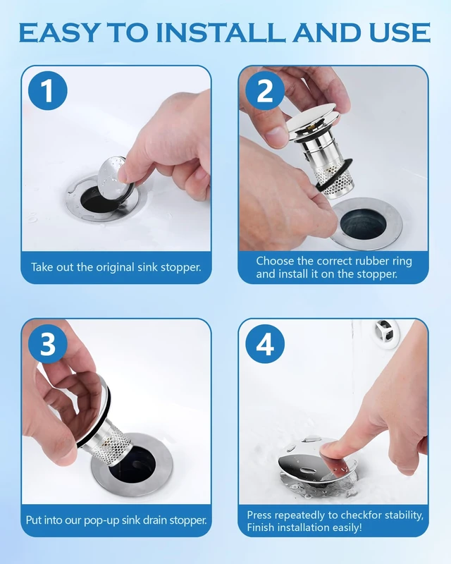 Alt view image 6 of 7 - 3 in 1 Bathroom Sink Drain Strainer, Pop Up Sink Stopper with Removable Stainless Steel Hair Catcher Filter Basket, Universal Brass Core Sink Plug for 1.3"~1.57" Basin Tub Drain
