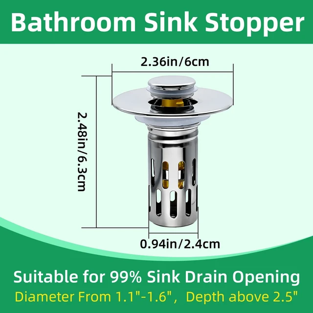 Alt view image 2 of 6 - Bathroom Sink Stopper with Removable Filter Basket Hair CatcherUniversal Pop Up StopperBathroom Sink Drain StrainerDrain Hair Catcher