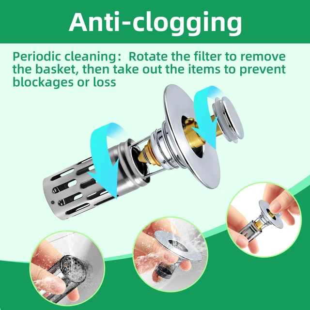 Alt view image 5 of 6 - Bathroom Sink Stopper with Removable Filter Basket Hair CatcherUniversal Pop Up StopperBathroom Sink Drain StrainerDrain Hair Catcher