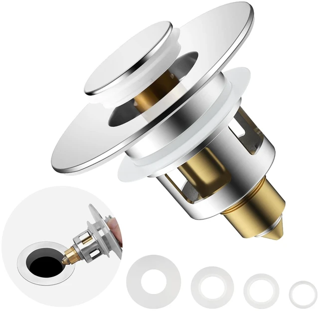 Main image of Universal Metal Bathroom Sink Drain Stopper, 2-in-1 Pop Up, Chrome | Sink Strainer with Anti-Clogging Filter Basket Fit for Standard 1"-2.3" Basin Drain Holes, Anti-Clog