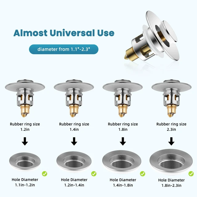 Alt view image 2 of 6 - Universal Metal Bathroom Sink Drain Stopper, 2-in-1 Pop Up, Chrome | Sink Strainer with Anti-Clogging Filter Basket Fit for Standard 1"-2.3" Basin Drain Holes, Anti-Clog