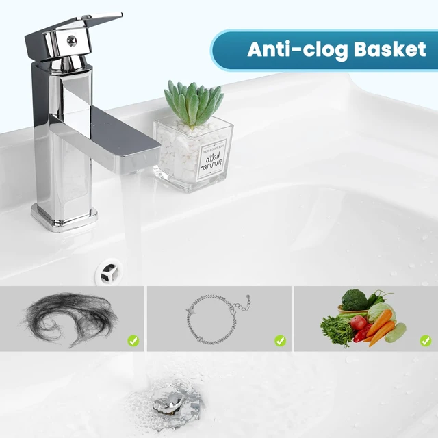 Alt view image 4 of 6 - Universal Metal Bathroom Sink Drain Stopper, 2-in-1 Pop Up, Chrome | Sink Strainer with Anti-Clogging Filter Basket Fit for Standard 1"-2.3" Basin Drain Holes, Anti-Clog