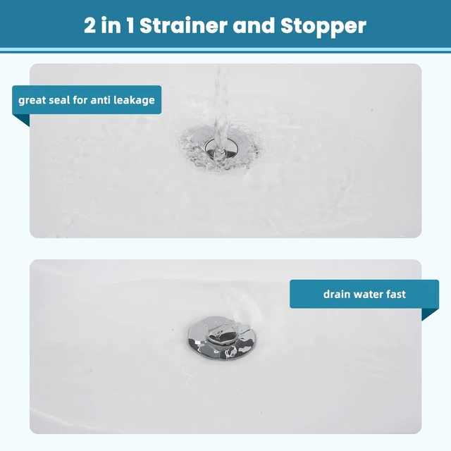 Alt view image 5 of 6 - Universal Metal Bathroom Sink Drain Stopper, 2-in-1 Pop Up, Chrome | Sink Strainer with Anti-Clogging Filter Basket Fit for Standard 1"-2.3" Basin Drain Holes, Anti-Clog