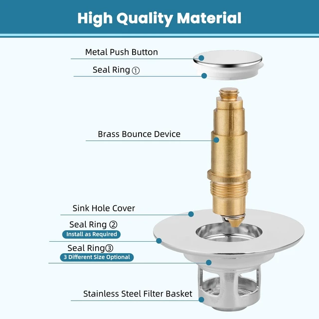 Alt view image 6 of 6 - Universal Metal Bathroom Sink Drain Stopper, 2-in-1 Pop Up, Chrome | Sink Strainer with Anti-Clogging Filter Basket Fit for Standard 1"-2.3" Basin Drain Holes, Anti-Clog