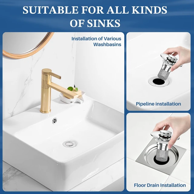 Alt view image 7 of 7 - Upgraded 3 in 1 Bathroom Sink Drain Strainer (Sliver 1PC) | Universal Pop Up Stopper with Removable Stainless Steel Filter Basket Hair Catcher, Sink Plug for 1.1''~2.36'' Basin