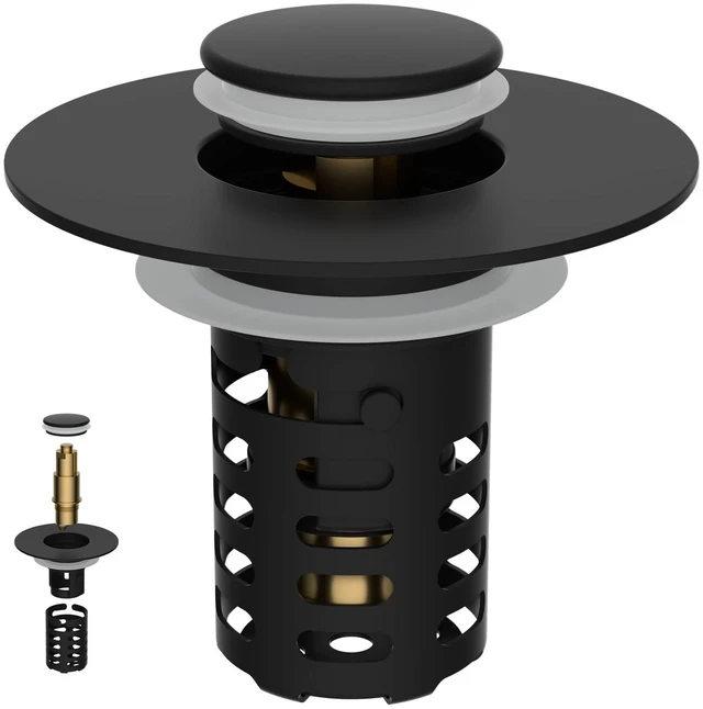 Main image of Universal Bathroom Sink Drain Strainer Metal Hair Catcher, Matte Black | Upgraded 3 in 1 Pop-up Sink Stopper, Fit for 1.1''~2.36'' Basin Hole, with Detachable Stainless Steel Filter Basket