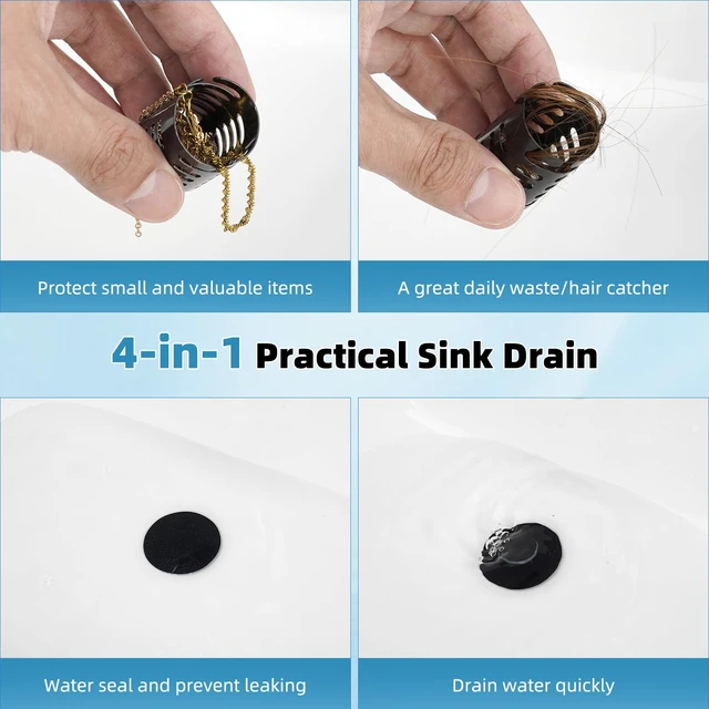 Alt view image 3 of 7 - Universal Bathroom Sink Drain Strainer Metal Hair Catcher, Matte Black | Upgraded 3 in 1 Pop-up Sink Stopper, Fit for 1.1''~2.36'' Basin Hole, with Detachable Stainless Steel Filter Basket