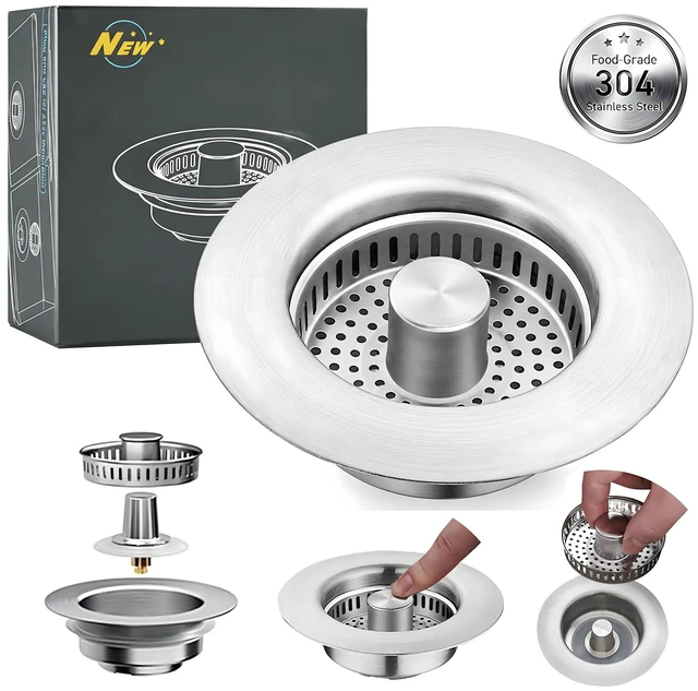 Main image of 3 in 1 Kitchen Sink Drain Strainer Stainless Steel Pop Up Sink Stopper Plug for Sink Drain Strainer with Anti-Clogging Basket for Us Standard 3-1/2"Drain Easy to Install 1pcs