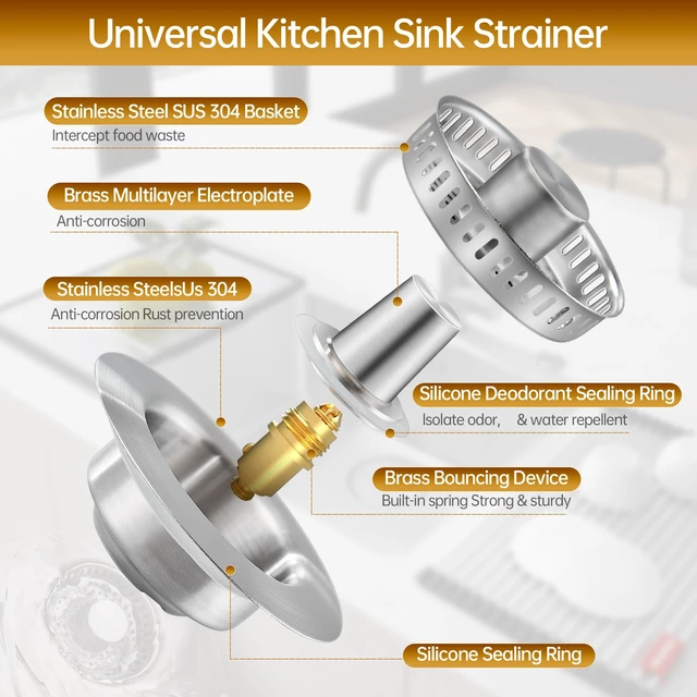 Alt view image 2 of 6 - 3 in 1 Kitchen Sink Drain Strainer Stainless Steel Pop Up Sink Stopper Plug for Sink Drain Strainer with Anti-Clogging Basket for Us Standard 3-1/2"Drain Easy to Install 1pcs