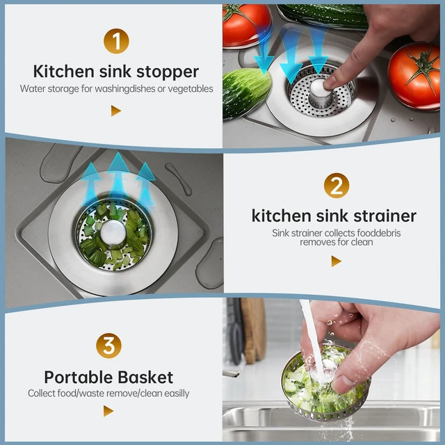 Alt view image 3 of 6 - 3 in 1 Kitchen Sink Drain Strainer Stainless Steel Pop Up Sink Stopper Plug for Sink Drain Strainer with Anti-Clogging Basket for Us Standard 3-1/2"Drain Easy to Install 1pcs