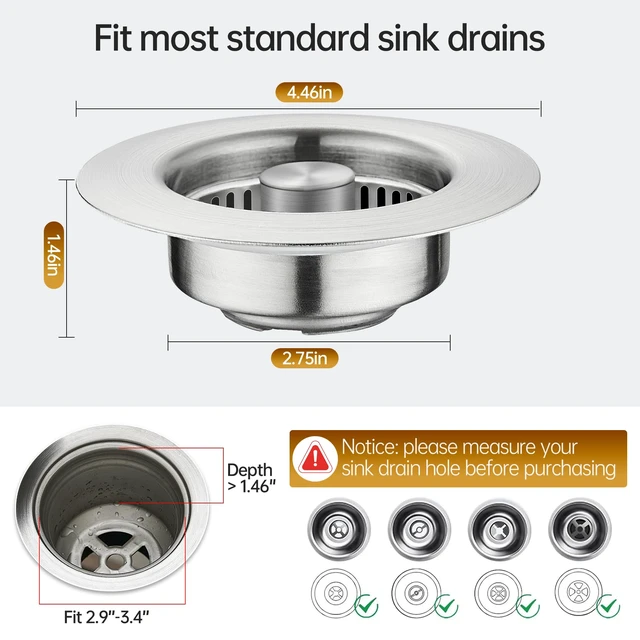Alt view image 4 of 6 - 3 in 1 Kitchen Sink Drain Strainer Stainless Steel Pop Up Sink Stopper Plug for Sink Drain Strainer with Anti-Clogging Basket for Us Standard 3-1/2"Drain Easy to Install 1pcs
