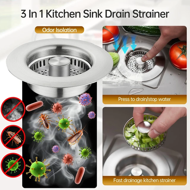 Alt view image 5 of 6 - 3 in 1 Kitchen Sink Drain Strainer Stainless Steel Pop Up Sink Stopper Plug for Sink Drain Strainer with Anti-Clogging Basket for Us Standard 3-1/2"Drain Easy to Install 1pcs