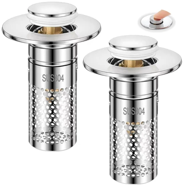 Main image of Bathroom Sink Drain Strainer, 3 in 1 Pop Up Bathroom Sink Stopper | Removable Brass Basket Hair Catcher, Universal Sink Plug for 1.06'' to 1.5'' Drain Hole, Stainless Steel Floor Drain Filter