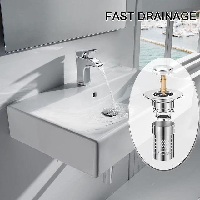 Alt view image 4 of 6 - Bathroom Sink Drain Strainer, 3 in 1 Pop Up Bathroom Sink Stopper | Removable Brass Basket Hair Catcher, Universal Sink Plug for 1.06'' to 1.5'' Drain Hole, Stainless Steel Floor Drain Filter