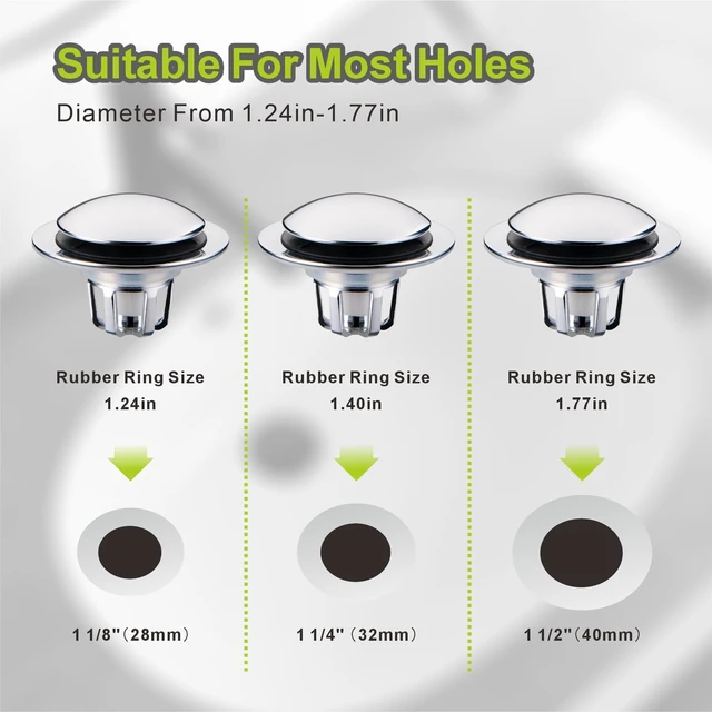 Alt view image 3 of 7 - Pop Up Bathroom Sink Drain Stopper Hair Catcher - Chrome 2 Pack | Polished replacement basket Strainer 1 1/8"-1 1/2" drain Hole Brass push button Easy install no tools Universal 2-in-1.