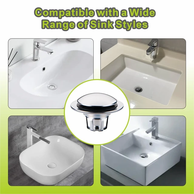 Alt view image 7 of 7 - Pop Up Bathroom Sink Drain Stopper Hair Catcher - Chrome 2 Pack | Polished replacement basket Strainer 1 1/8"-1 1/2" drain Hole Brass push button Easy install no tools Universal 2-in-1.