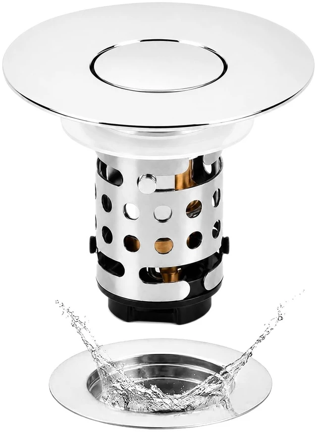 Main image of 3in1 Bathroom Sink Stopper, Stainless Steel Bathroom Sink Drain Strainer | Detachable Universal Bathroom Sink Stopper Pop Up Stopper for 1.12.36 In Drain Hole, Includes 4 Sealing Gaskets