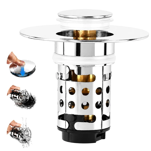 Alt view image 3 of 7 - 3in1 Bathroom Sink Stopper, Stainless Steel Bathroom Sink Drain Strainer | Detachable Universal Bathroom Sink Stopper Pop Up Stopper for 1.12.36 In Drain Hole, Includes 4 Sealing Gaskets