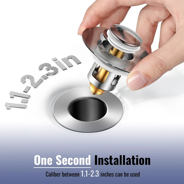 Alt view image 5 of 7 - 1s Installation - All Metal Bathroom Sink Stopper Fit 99% - 3 in 1 Universal Pop Up Stopper with Removable Stainless Steel Filter Basket Hair Catcher - Sink Stopper (Fast Drain Chrome)