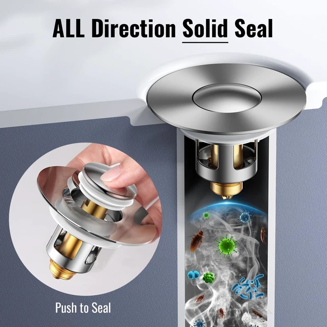 Alt view image 7 of 7 - 1s Installation - All Metal Bathroom Sink Stopper Fit 99% - 3 in 1 Universal Pop Up Stopper with Removable Stainless Steel Filter Basket Hair Catcher - Sink Stopper (Fast Drain Chrome)